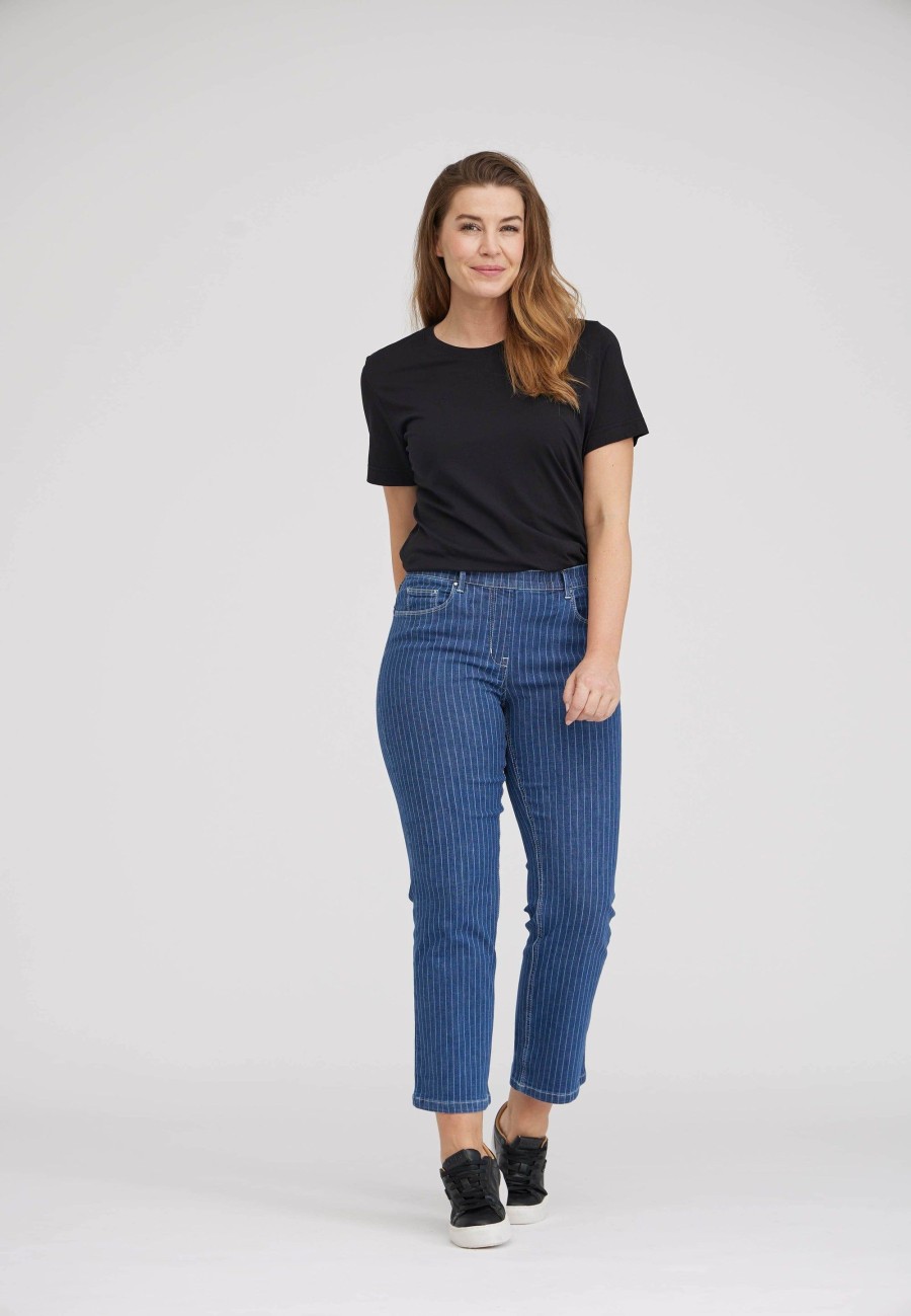 Silhouette Laurie | Helen Straight - Longueur Extra Courte - Rayure Denim Bleu