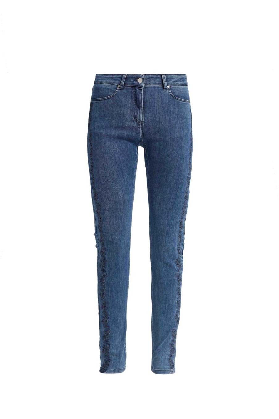 Length Laurie | Olivia Broderie Skinny - Longueur Moyenne - Denim Bleu Moyen