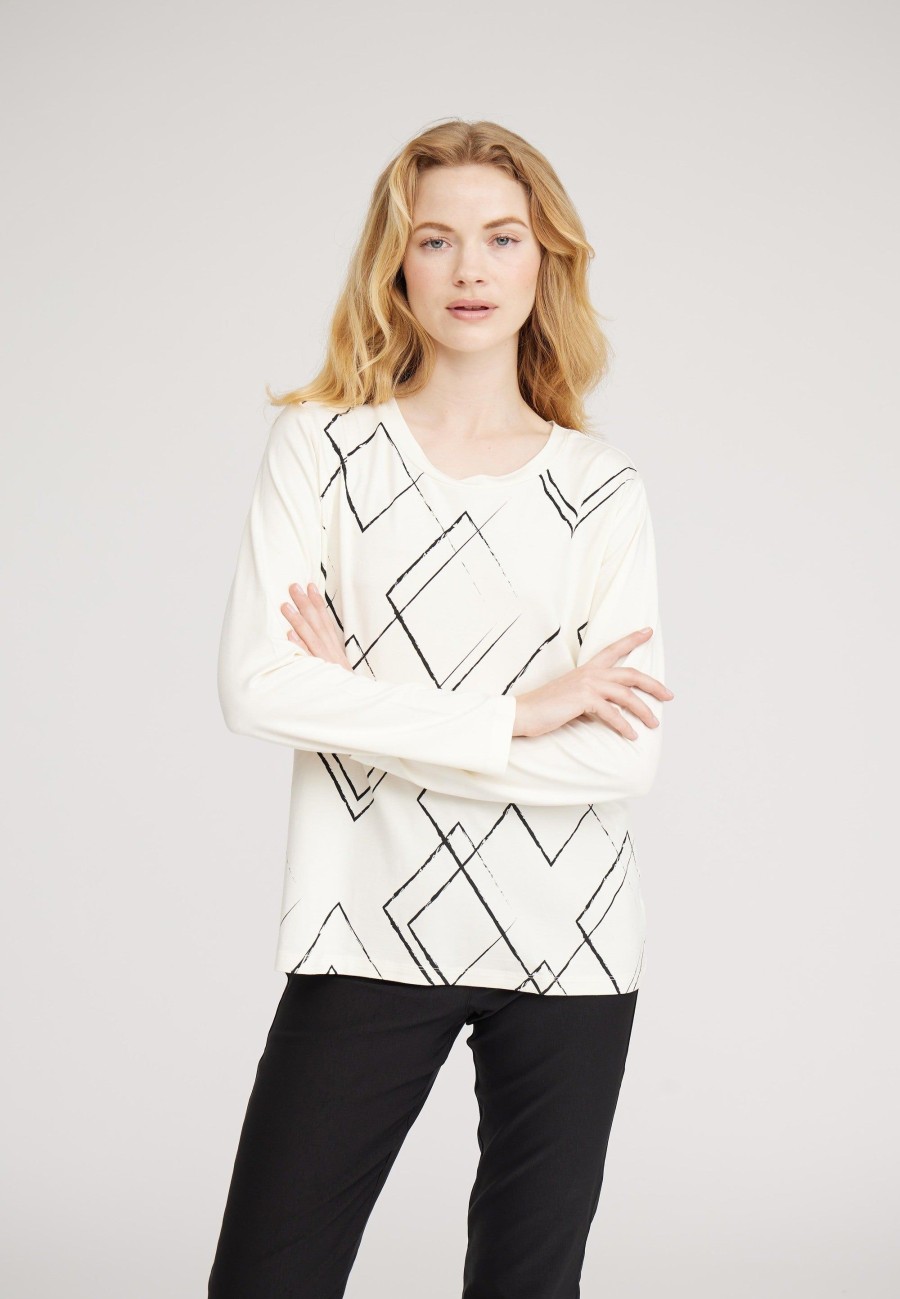 Tops Laurie | Blouse Amanda Argyle Jersey - Tissu Ivoire Avec Imprime Noir